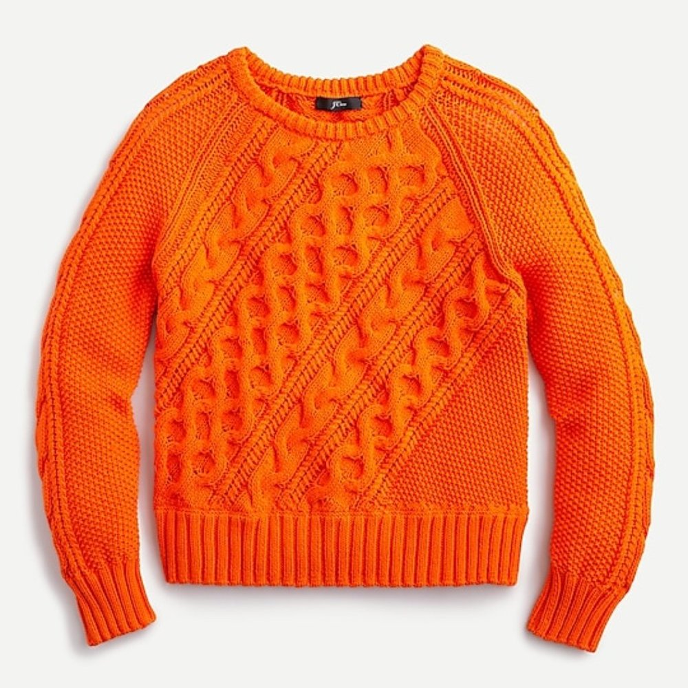 NWOT J. CREW DIAGONAL CABLE KNIT CREWNECK SWEATER